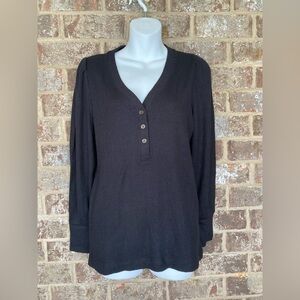 Loft Waffle Henley Top Size LP New With Tags Black VNeck